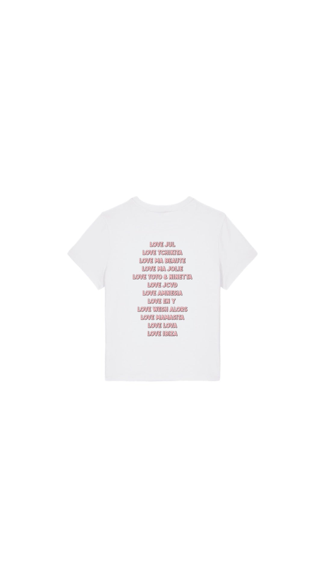 T-shirt " LOVE JUL " en rose pailleté
