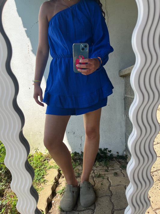 COMBI SHORT EN GAZ DE COTON BLEU ELECTRIQUE